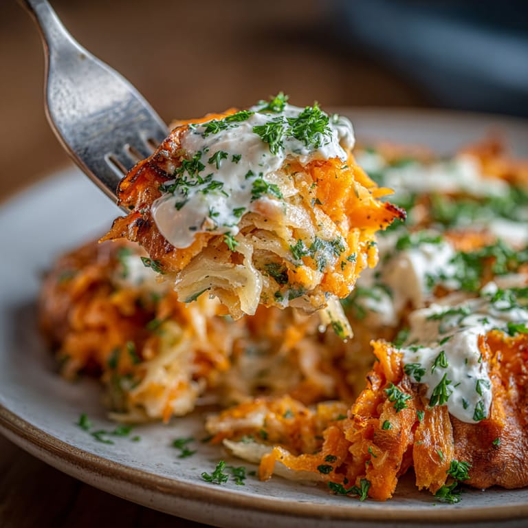 A plate of food with a fork on it.
