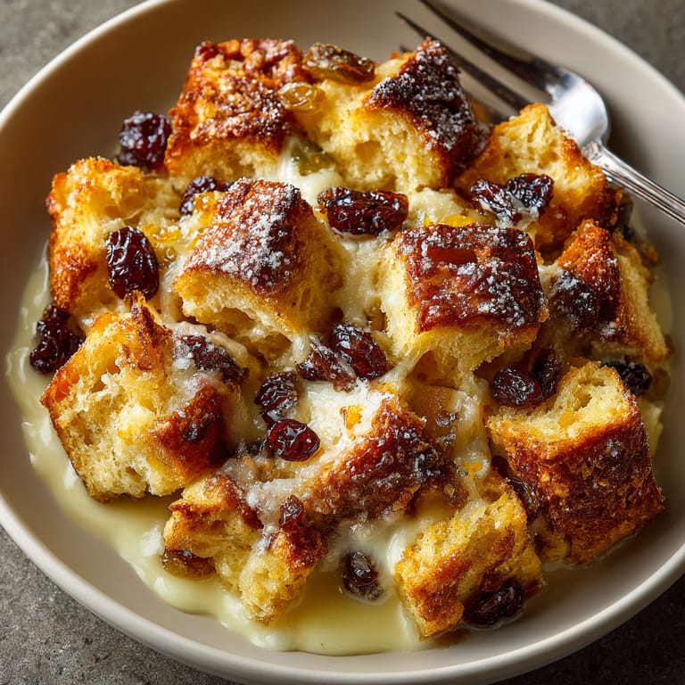 A bowl of German Christmas Pretzel Bread Pudding.