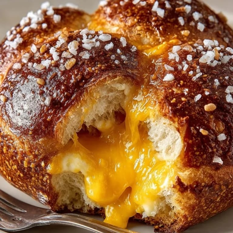 Die Käse-gefüllte Brezelbrötchen backen zu Hause, knusprige Kruste und ein weiches Inneres.