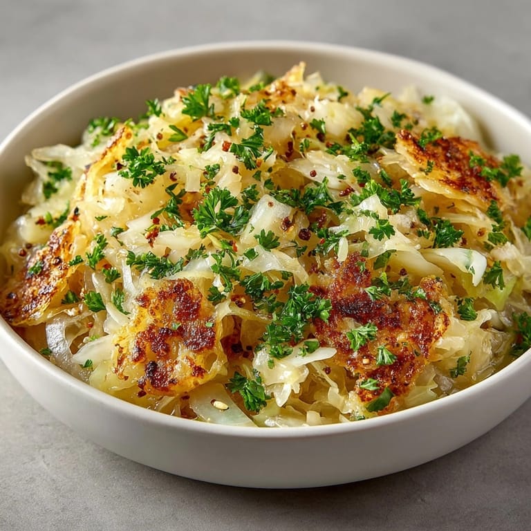 Einfach zuzubereitende Sautéed Sauerkraut Fast, mit frischen Gewürzen, servierfertig als Beilage.