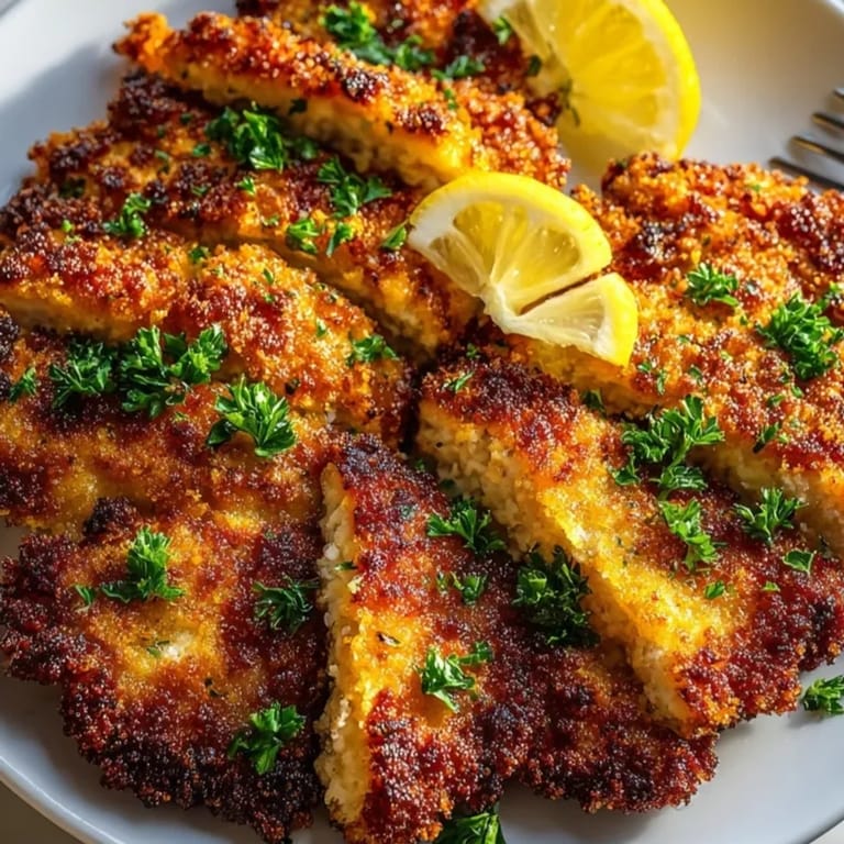 Saftiges Ofengebackenes Schnitzel-Rezept, serviert mit Petersilie, eine gesündere, einfach zuzubereitende Mahlzeit für die Familie.