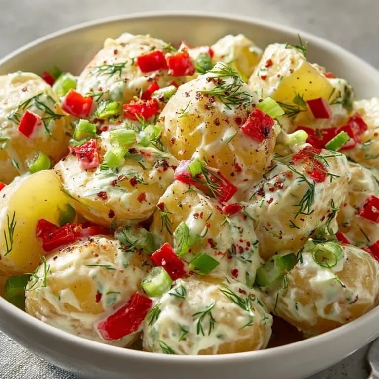 Hell und einladend: Cremiger Kartoffelsalat Light, perfekt gek&uuml;hlt serviert als Beilage beim n&auml;chsten Grillen.