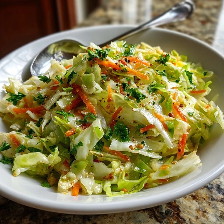 Frischer deutscher Krautsalat zum Servieren, der perfekt zu herzhaften Speisen wie Wurst oder Schnitzel passt.