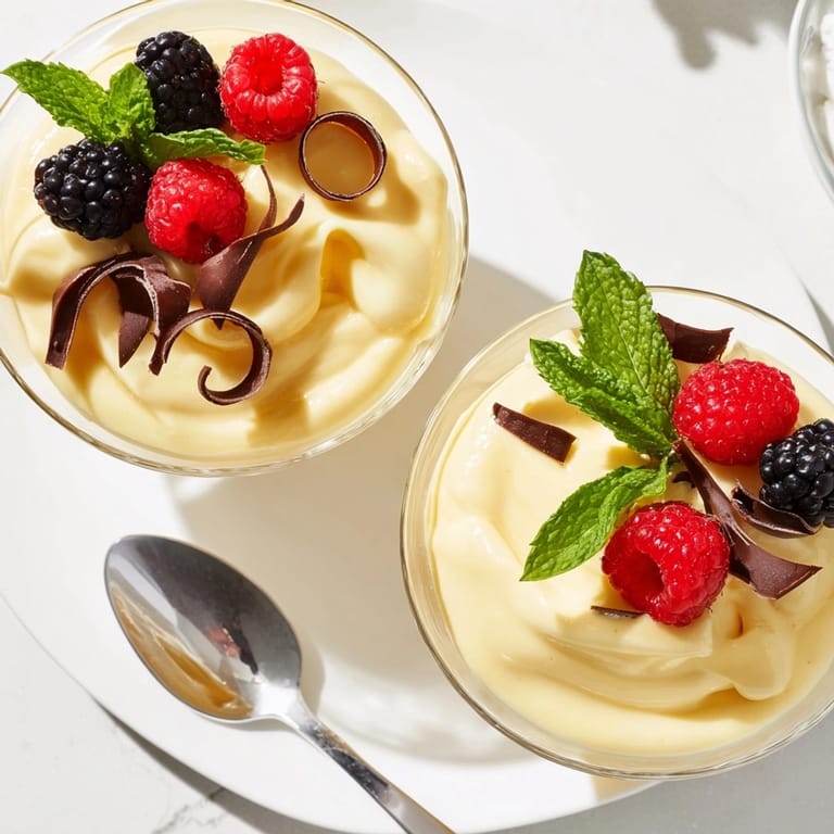 Hausgemachte Bayrisch Creme Pudding Cups: ein leichtes, gekühltes Dessert mit frischen Beeren belegt.