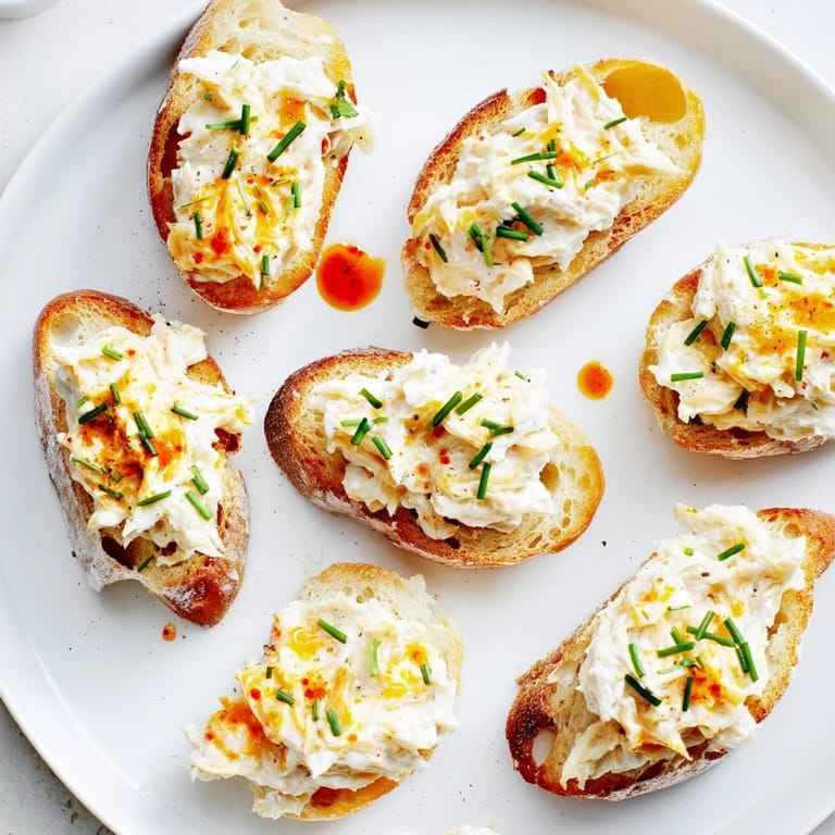Golden crostini layered with tangy sauerkraut dip for a flavorful appetizer. 