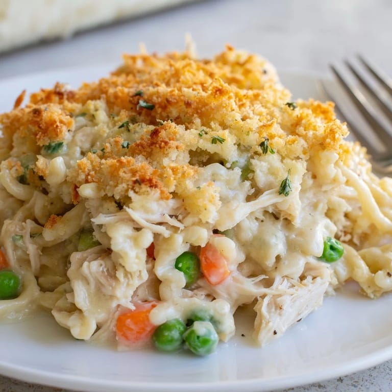 Herzhafter Chicken Spaetzle Auflauf, ideal für gemütliche Familienabende  