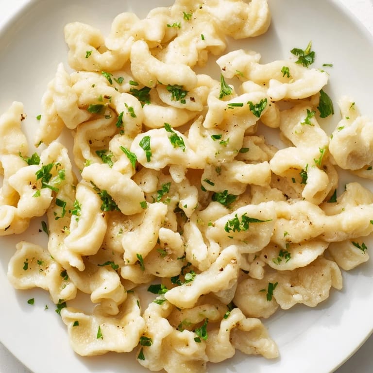 Selbstgemachte Spaetzle-Dudeln, perfekt zu Gulasch oder mit Käsesauce serviert.