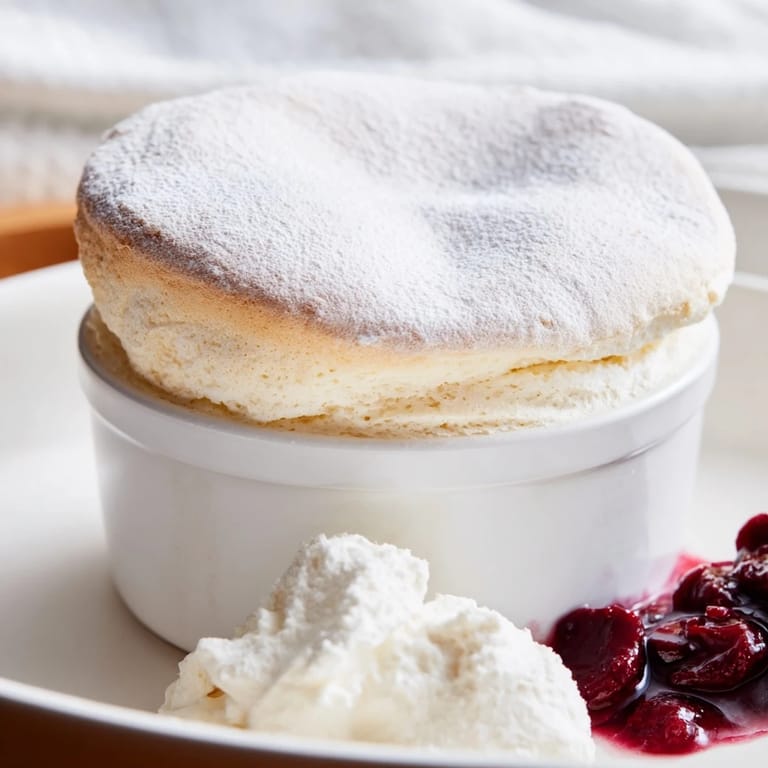 This delicate Mulled Wine Soufflé shows off its impressive height and airy texture.