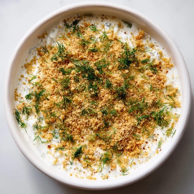 Fried Spiced Pickle Dip with a golden, crispy panko topping, ready to serve with crackers.