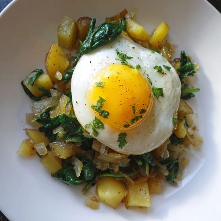 Imagine this: a vegetarian Spinach and Potato Skillet, ready for a delicious, healthy meal.