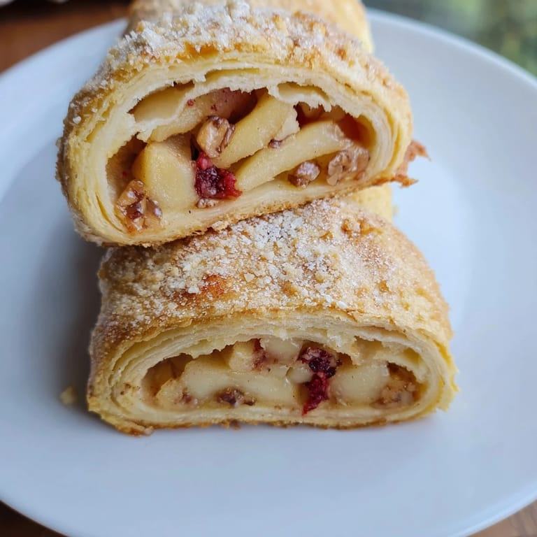 Freshly baked Express German Apple Strudel Rolls showcasing a warm apple filling, perfect for a treat.