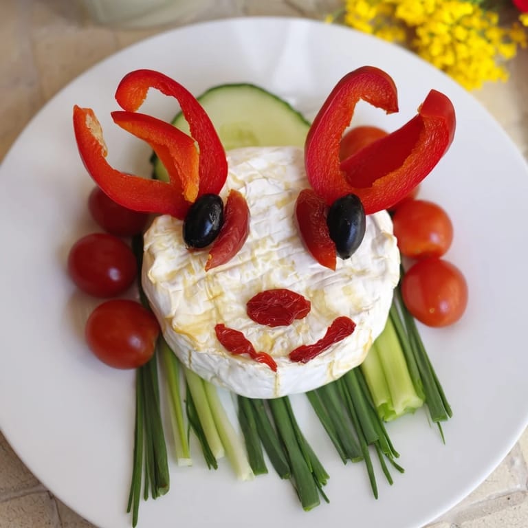 This picnic-perfect Coccinelle Amusante Planche Pique-Nique boasts a cheese ladybug with fresh, appealing vegetables.