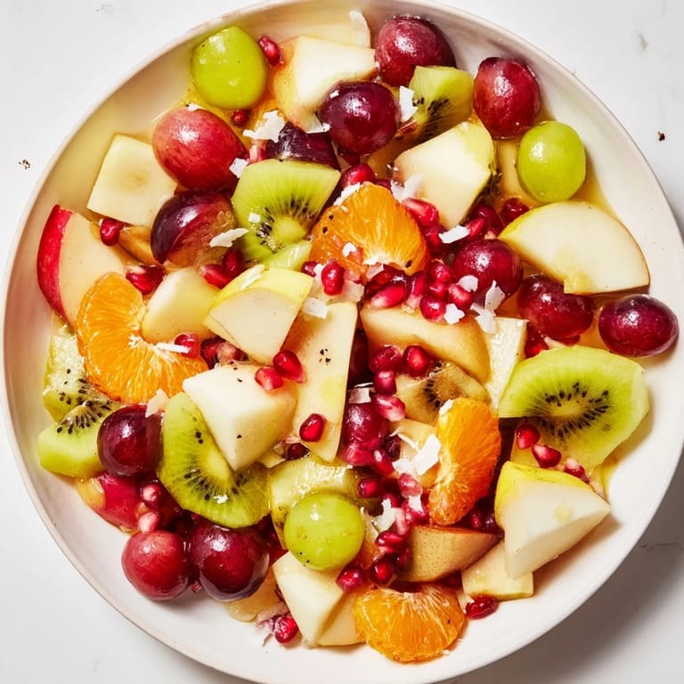 This Snowflake Fruit Medley, with juicy pomegranate and grapes, is a refreshing winter treat.