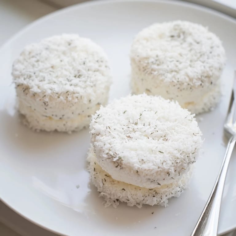Creamy Snowball Tea Sandwich Bites, perfect finger food, coated in sweet coconut for a festive look.