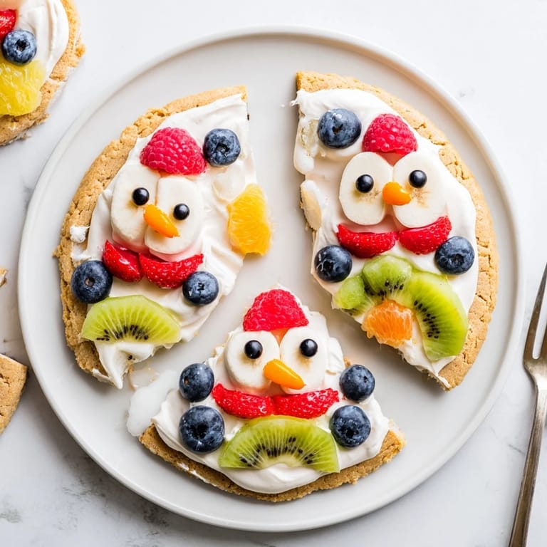 Kids will love this Melting Snowman Fruit Pizza, a sugar cookie crust topped with creamy frosting and fruit!