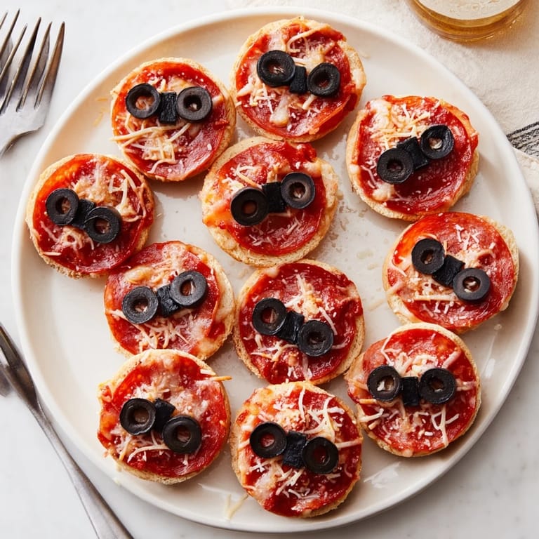 Festive Santa Belt Mini Pizza Bites with melted mozzarella cheese, ready for your party spread.