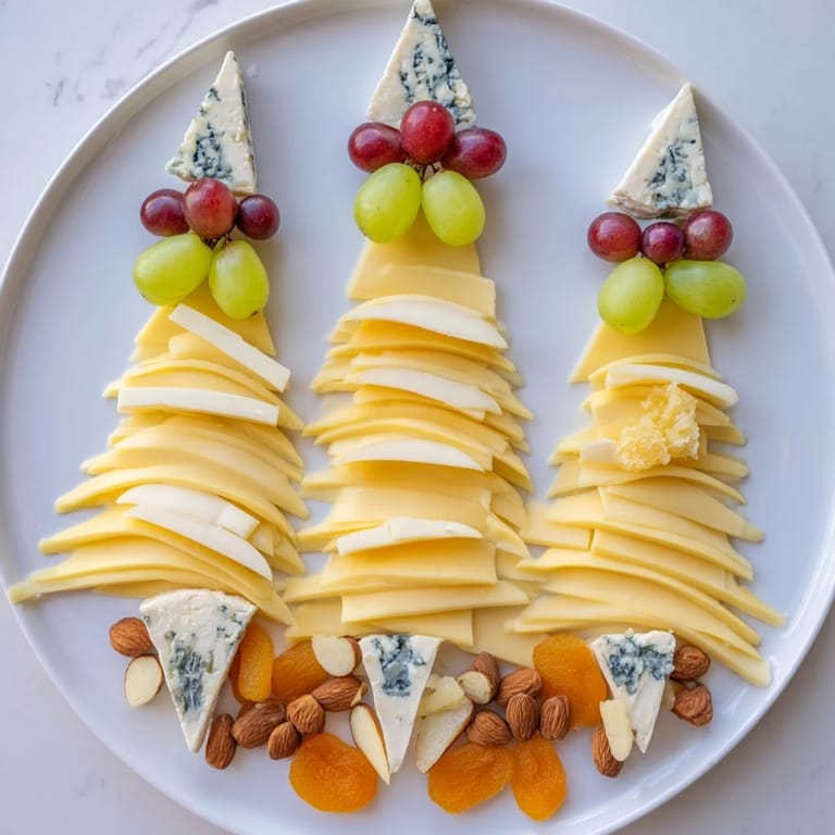 Elegant Art Deco Arch Cheese Platter, with brie, Gruyere, and vibrant fruit for serving.