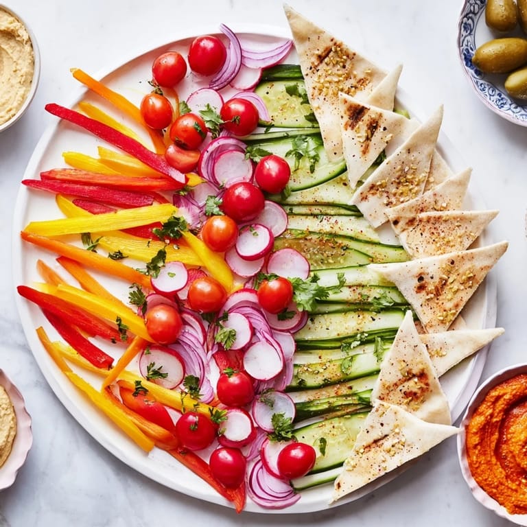 The Moroccan Tent appetizer showcases colorful vegetables, flavorful dips, and warm flatbread for sharing at a party.
