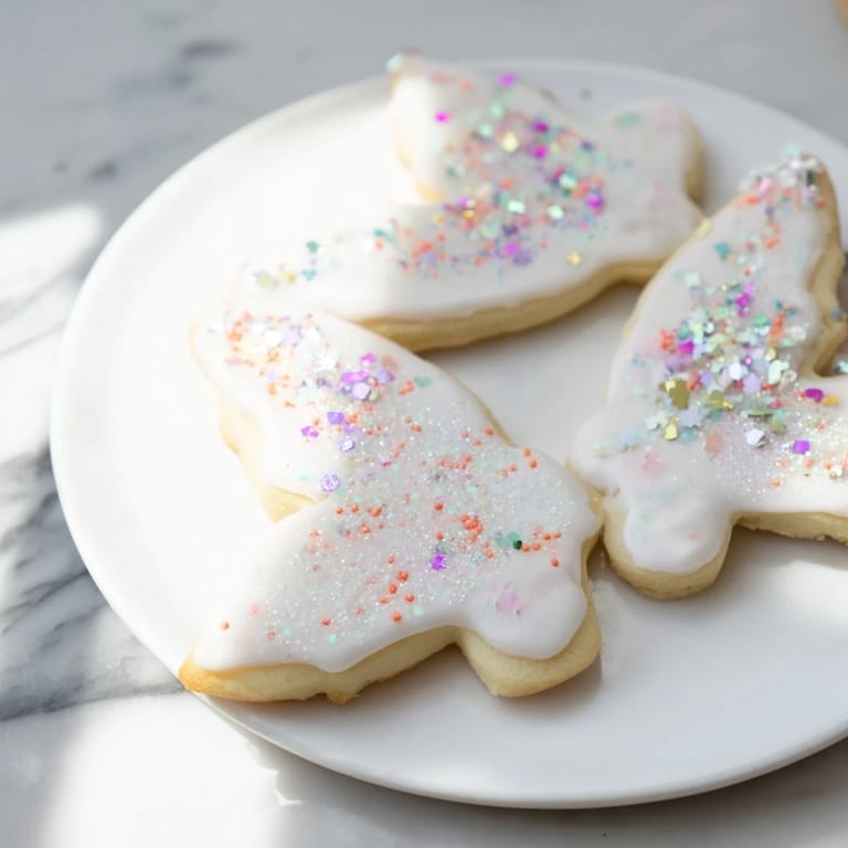 Freshly baked angel wings sugar cookies, ready to be decorated with sweet icing and sprinkles.
