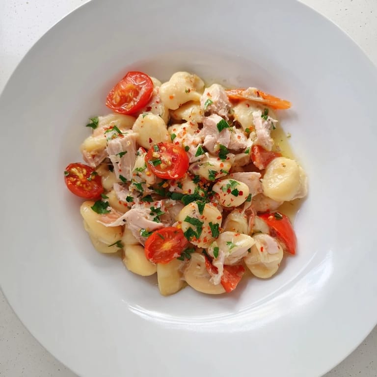 Close-up of a flavorful Dense Chickpea and Tuna Salad, perfect for a pescatarian dinner.