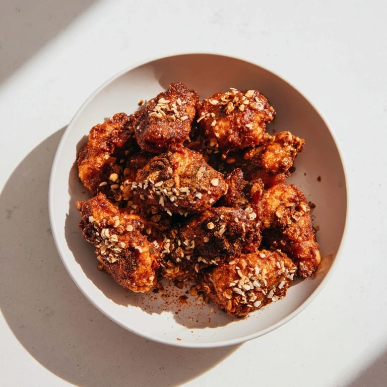 These baked Spicy Yogurt Chicken Bites present a delightful image of crispy, seasoned chicken pieces.