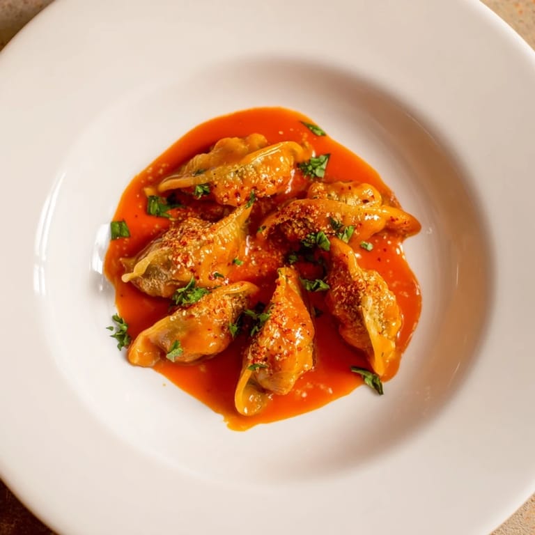 Golden and delicious Sriracha-Buffalo Cauliflower Bites ready to be served with fresh herbs.