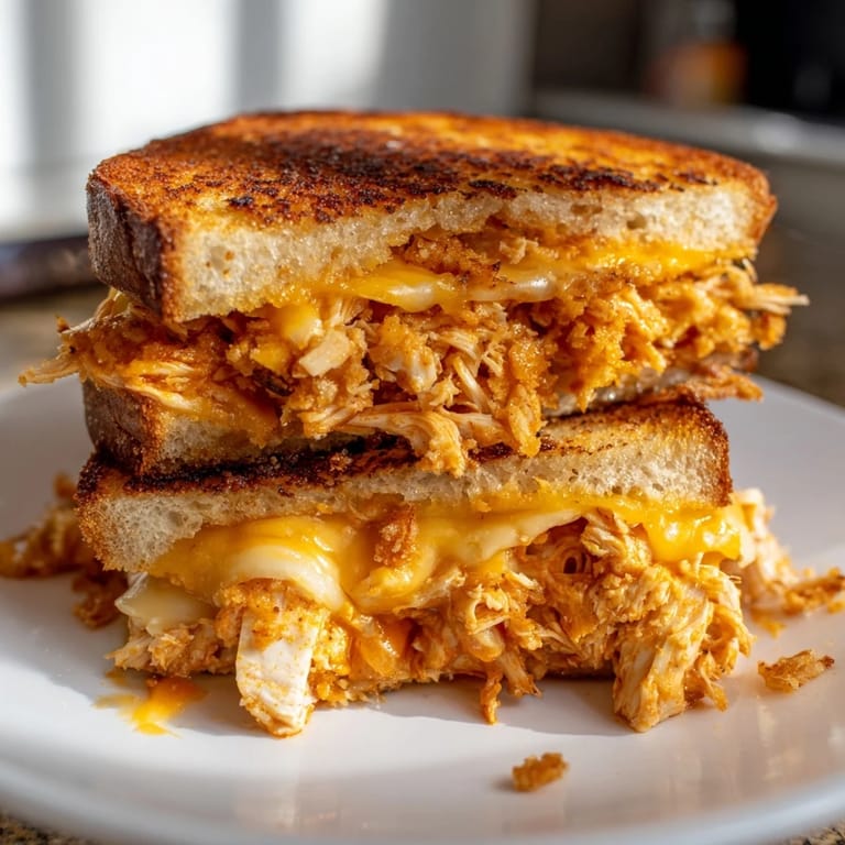 Tempting spicy crispy chicken sandwich grilled cheese, bursting with melted cheese and crispy panko topping.