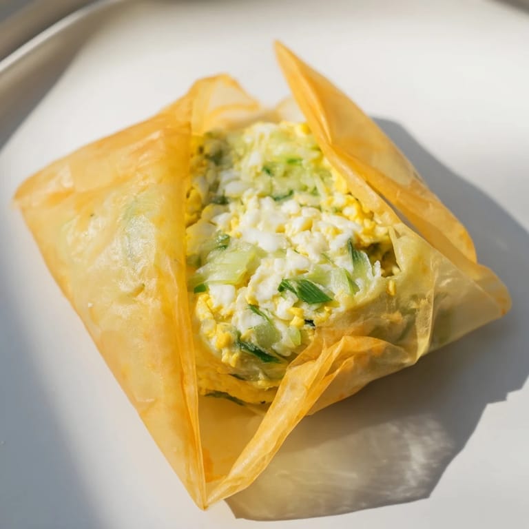 A close-up shot of a delicious, savory Rice Paper Egg & Cheese Fold, ready to enjoy.