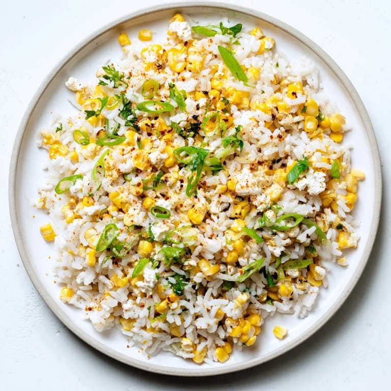 Fluffy Mexican Street Corn Rice, a colorful vegetarian side dish, ready to be served.