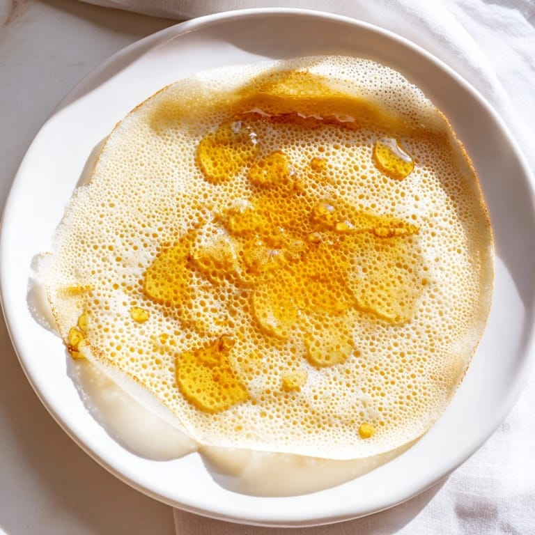A stack of soft Moroccan Baghrir crepes, perfect for a cozy breakfast with a sweet, buttery topping.
