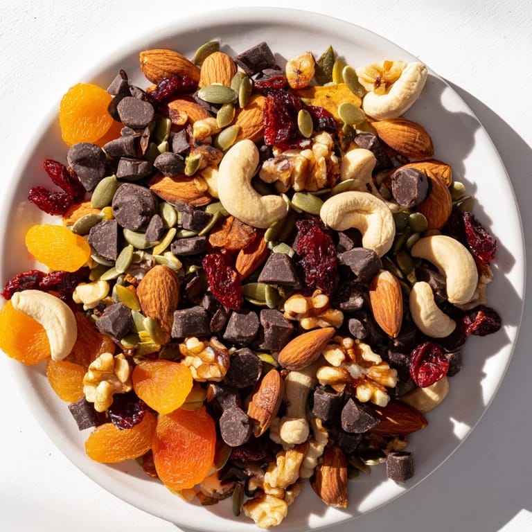 Delicious trail mix, perfect for an outdoor hike, with a colorful blend of ingredients.
