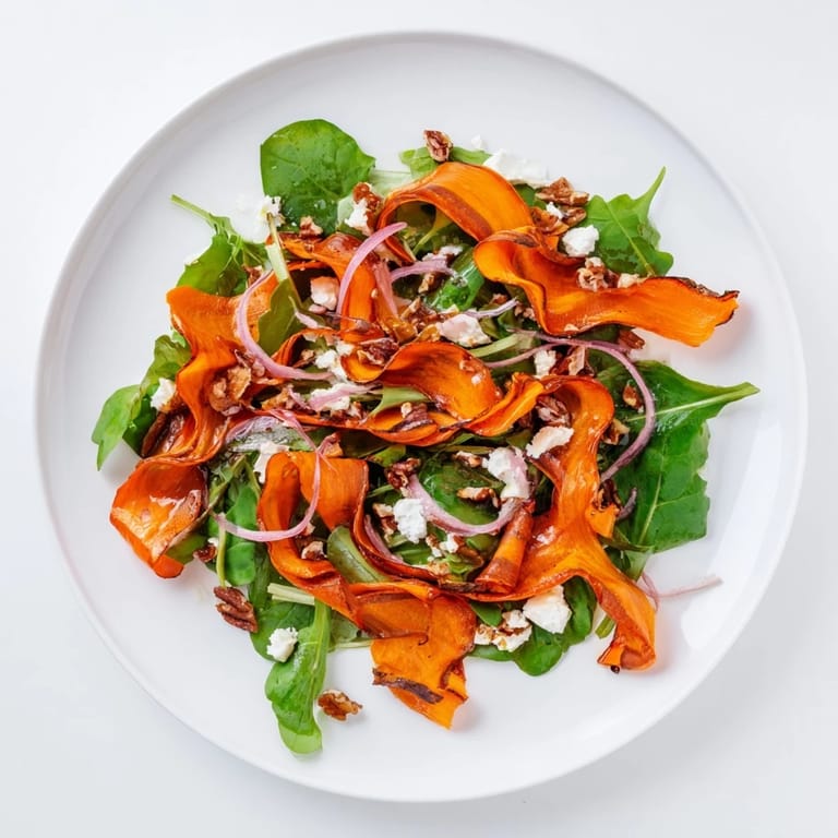Beautiful presentation of Roasted Carrot Ribbon Salad, perfect for a light lunch or dinner.