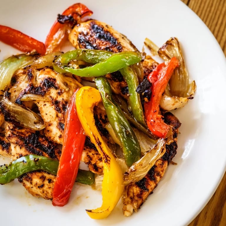 Frisch gewendelte Easy Chicken Fajitas mit würziger Chili-Gewürzmischung und knackigem Gemüse, serviert mit Limettenspalten und Koriander.