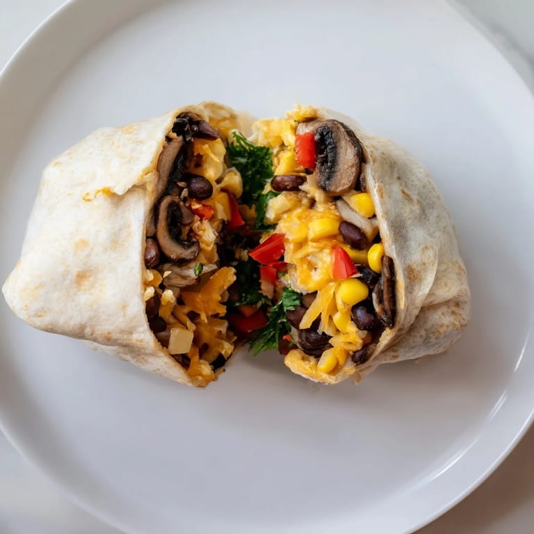 Heiße Veggie Burritos mit schwarzen Bohnen, Mais und geschmolzenem Käse, bereit zum Genießen.