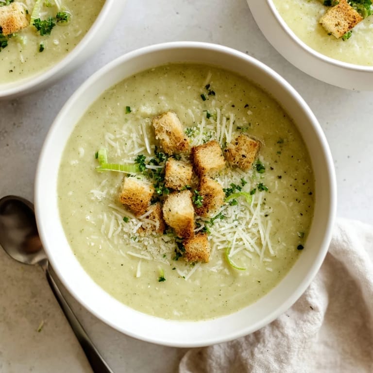 Wohlschmeckende heiße Knoblauch-Krautsuppe, püriert und mit frischen Kräutern bestreut, ideal für kalte Tage.