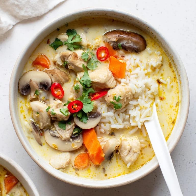 Tröstliche Bowl aus Thailand mit cremiger Kokosmilchbasis und duftendem Jasminreis, bereit zum Genießen.