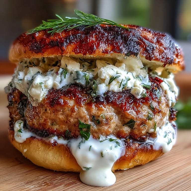 Köstliche griechische Hühnerburger mit Tzatziki, Knoblauch und Zitronenaromen für das Mittagessen