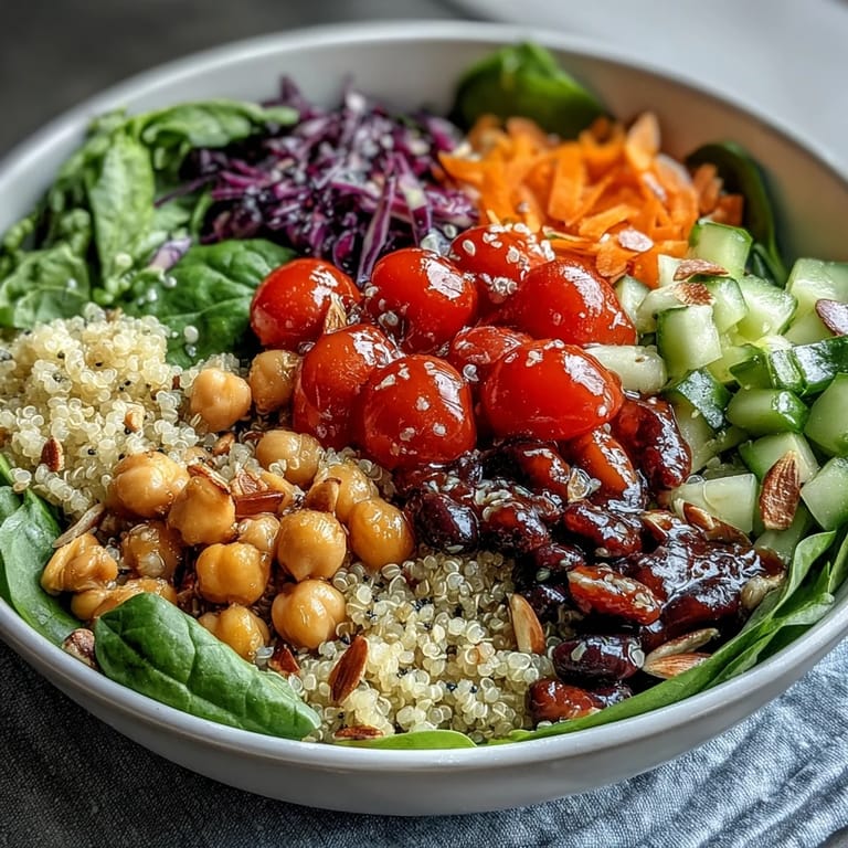 Genießen Sie diese sättigende Rainbow Salad Bowl voller lebendiger Farben und Aromen.