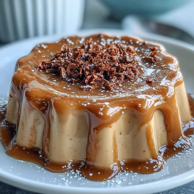 Beleuchteter Hojicha Pudding im Glas, perfekt für eine gemütliche japanische Dessert-Idee zu Hause.
