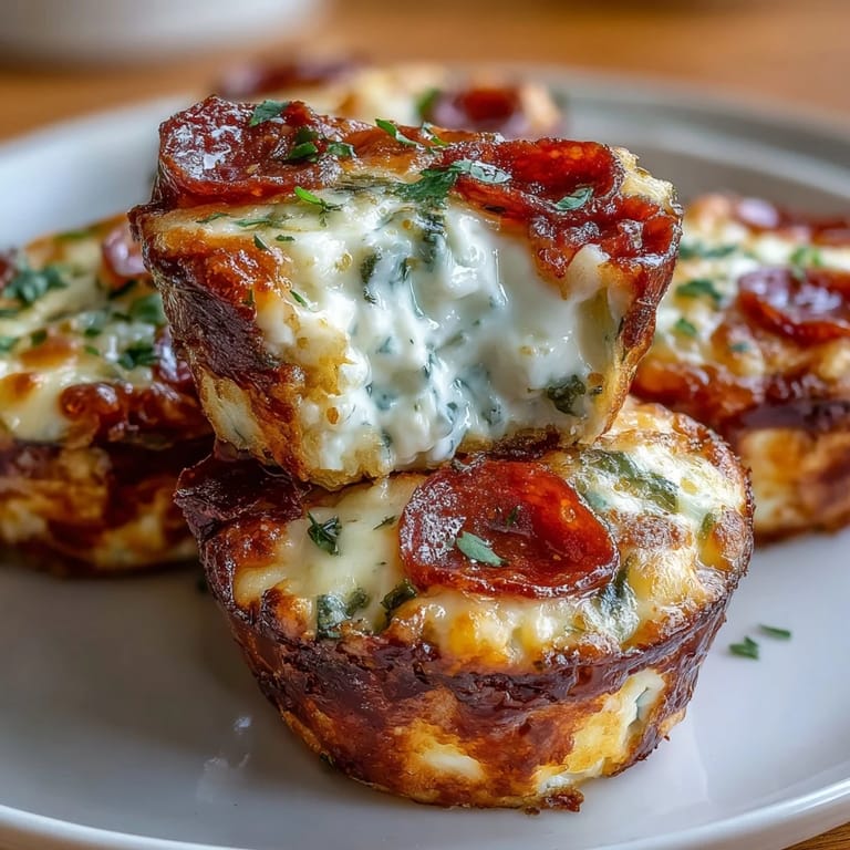 Savory High-Protein Pepperoni Breakfast Cups served warm with marinara, perfect for quick, handheld breakfasts.