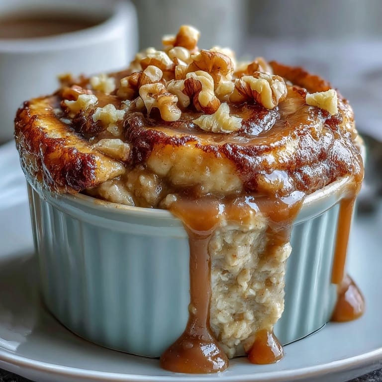 Cinnamon Swirl Protein Banana Baked Oats topped with creamy Greek yogurt and a drizzle of maple syrup.