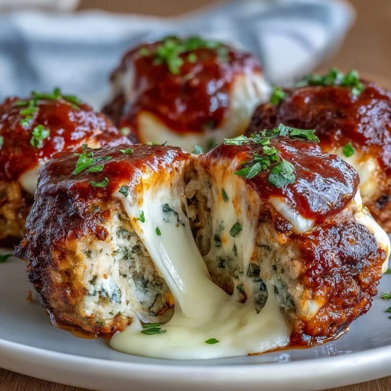 Goldbraune Baked Spicy Chicken Parm Meatballs backen knusprig in der Tomatensauce und duften nach gewürztem Hähnchen.