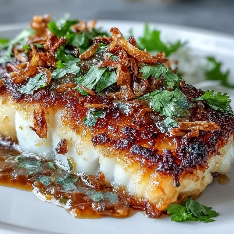 Close-up of golden Chilli Lime Fish, garnished with cilantro and lime wedges, perfect for a Thai-inspired dinner.