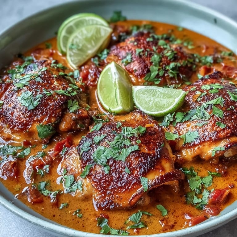 3. Flavorful baked chicken thighs simmered in a spicy, tangy curry sauce with ginger and turmeric.