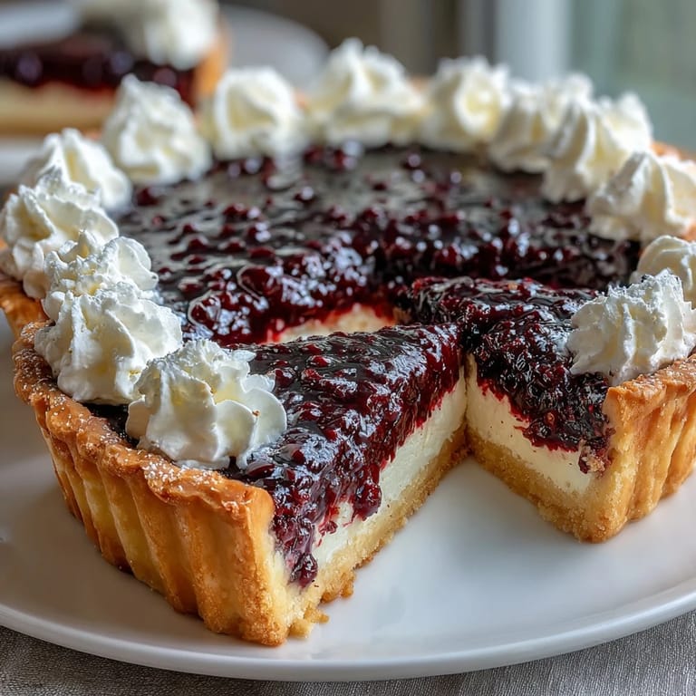 2. Knuspriger Mürbeteig umhüllt eine säuerliche Schwarze-Johannisbeer-Curd-Füllung, gekrönt von luftigem, leicht gesüßtem Schlagsahne-Topping.