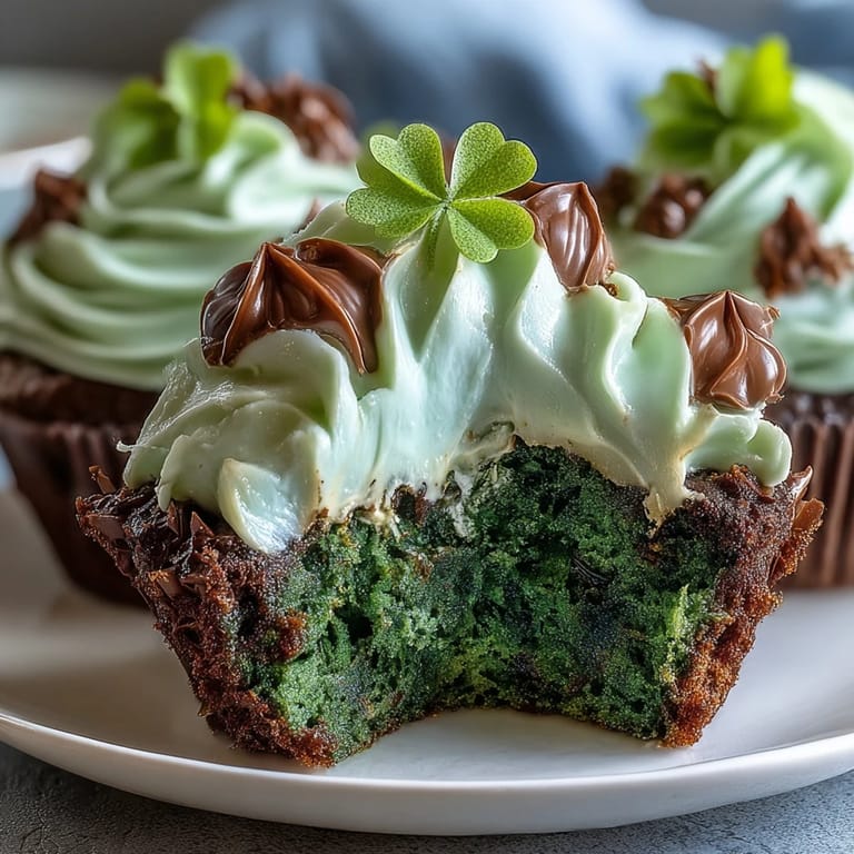 Festliche grüne Samtkuchen mit luftiger Vanilleglasur, perfekt für eine farbenfrohe St. Patrick's Day Feier.