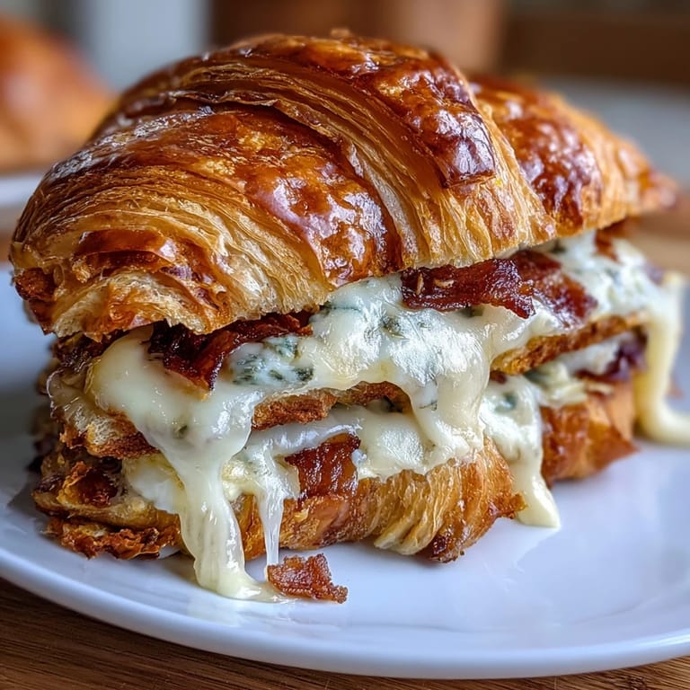 Goldbraune Croissants gefüllt mit luftigen Rühreiern und cremigem Käse – perfekt für ein schnelles Frühstück.