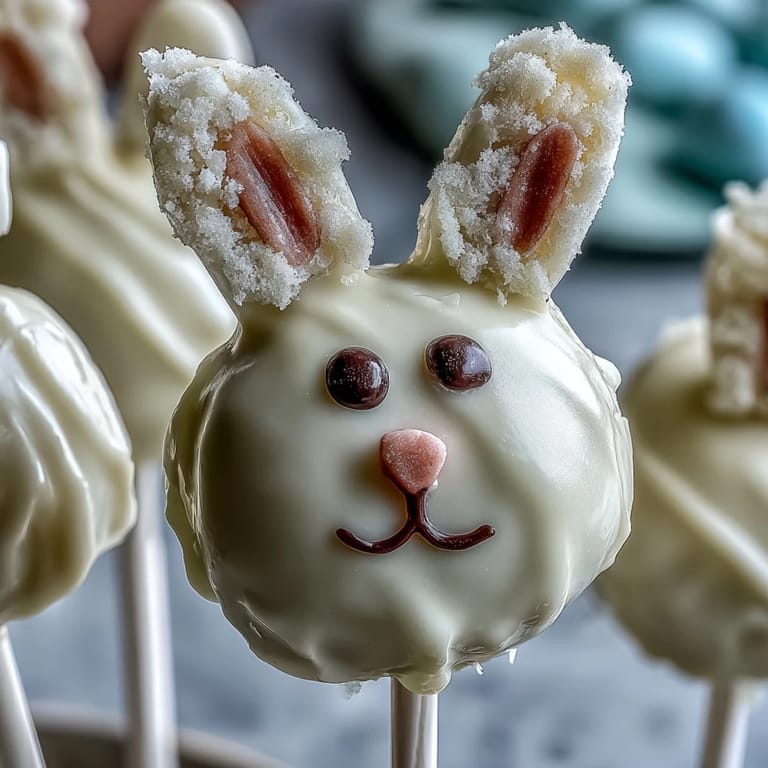 3. Verspielte Oster-Häschen Cake Pops mit weißer Schokolade, perfekt für Frühlingsfeiern und Kindergeburtstage.