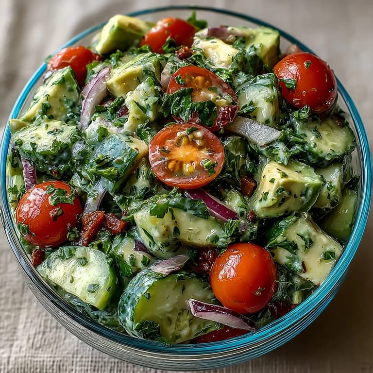3. Cremige Avocado trifft auf frische Gurken und Tomaten in diesem knackigen Salat, verfeinert mit einem aromatischen Zitronendressing.