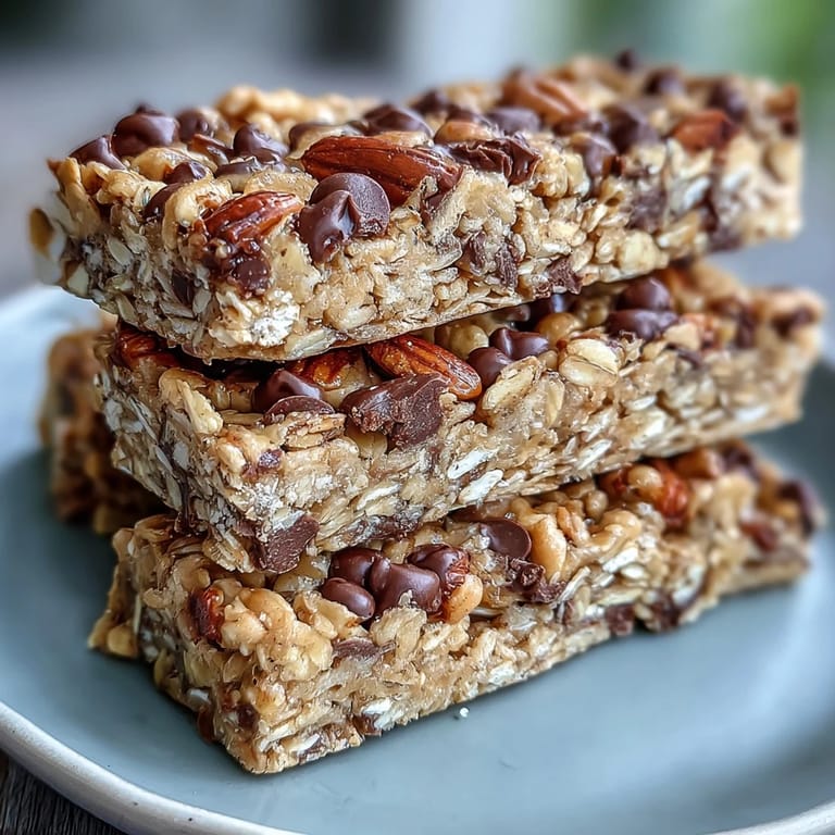 Klassische Haferflocken-Granola-Riegel mit Honig und ohne Nüsse, perfekt zum Mitnehmen.  